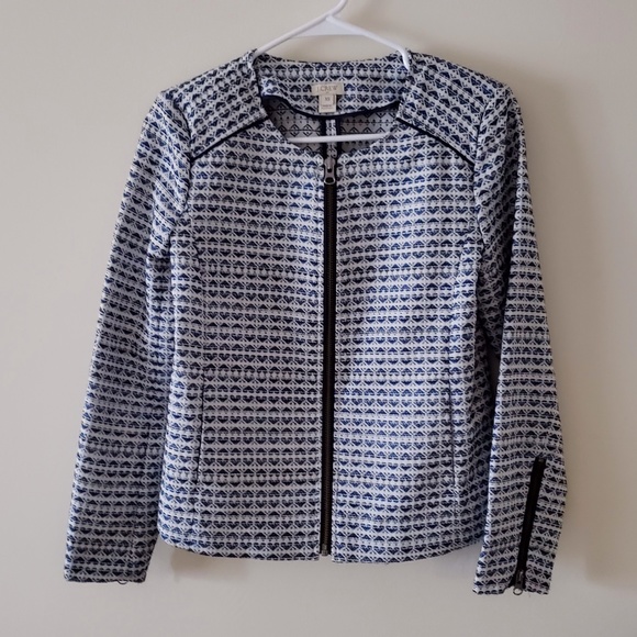 J. Crew Jackets & Blazers - J. Crew navy & white pattern zip up Blazer